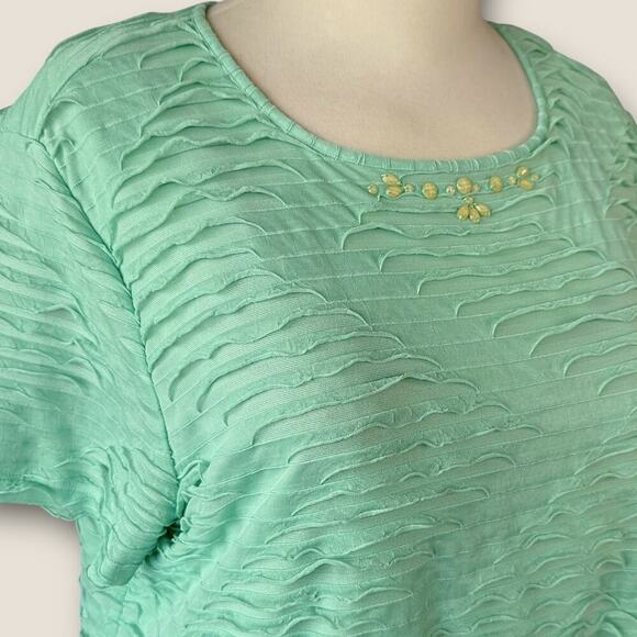 Alfred Dunner Short Sleeve Ruffled Tiered Top Blouse Stretch Pullover 2X Green - Picture 6 of 13